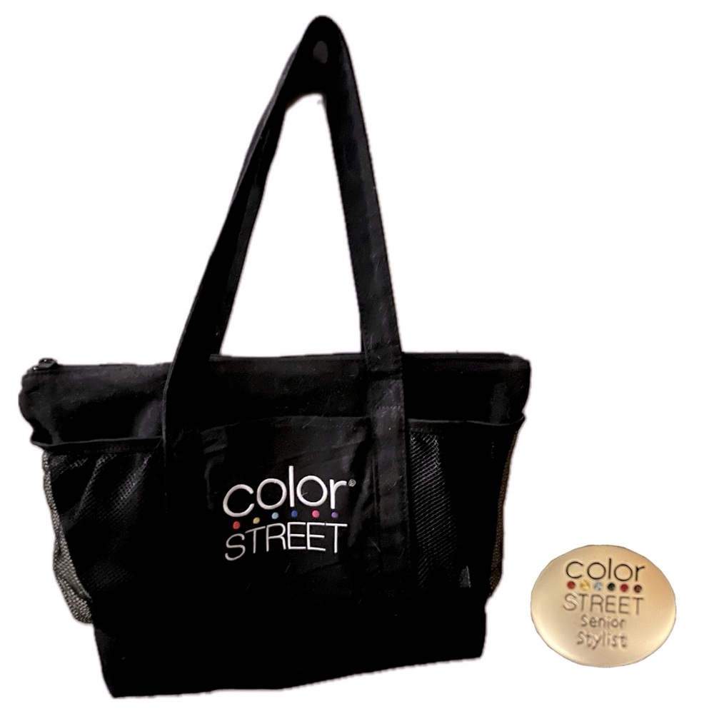 Zip-top ColorStreet canvas tote bag with pockets & “senior stylist” pin